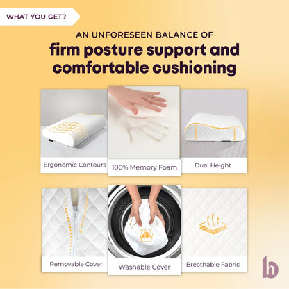 Betterhood Cervical Pillow for Posture, Ergonomic Memory Foam Dual Height Design
