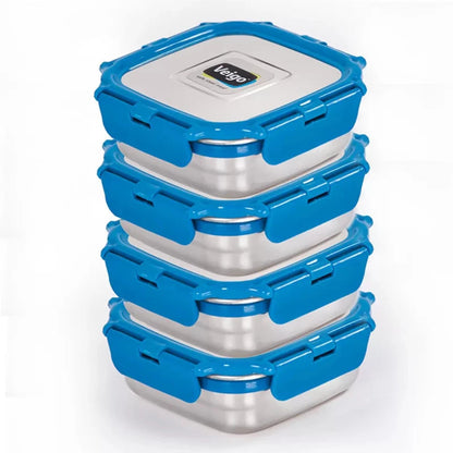 Veigo LunchBoss Combo- Tower of 4 Stainless Steel Medium Lunch Boxes in an Insulated Lunch Bag