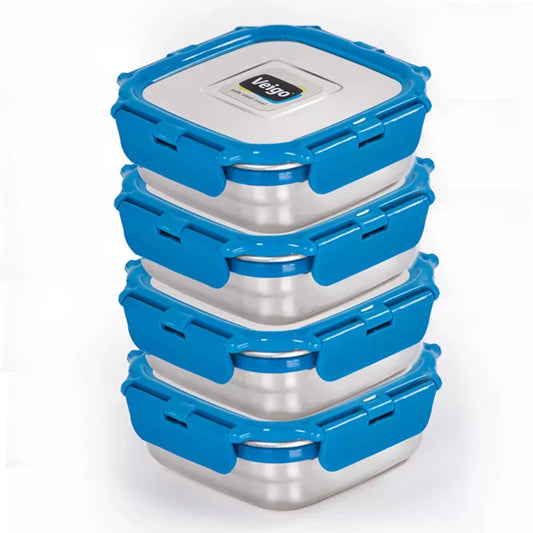 Veigo LunchBoss Combo- Tower of 4 Stainless Steel Medium Lunch Boxes in an Insulated Lunch Bag