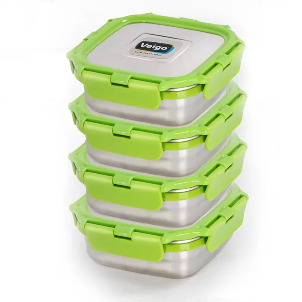 Veigo LunchBoss Combo- Tower of 4 Stainless Steel Medium Lunch Boxes in an Insulated Lunch Bag