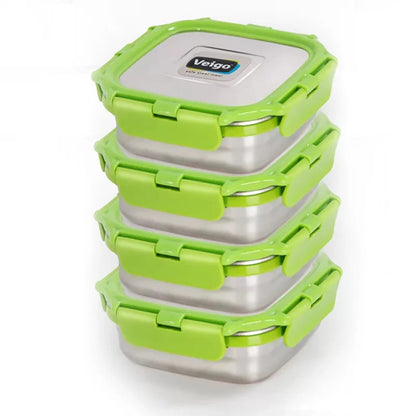 Veigo LunchBoss Combo- Tower of 4 Stainless Steel Medium Lunch Boxes in an Insulated Lunch Bag