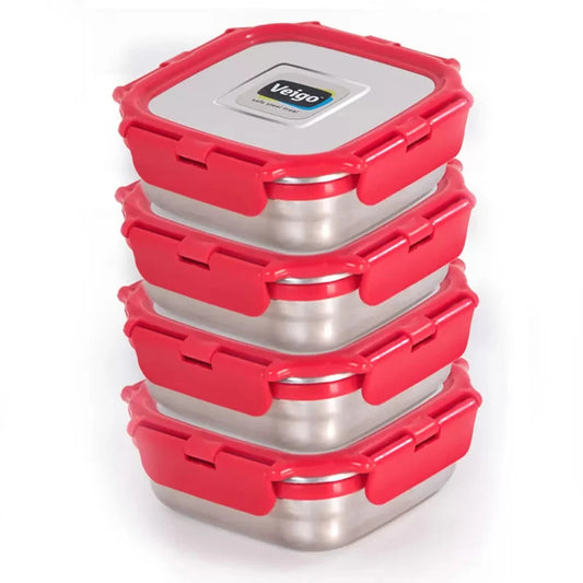 Veigo LunchBoss Combo- Tower of 4 Stainless Steel Medium Lunch Boxes in an Insulated Lunch Bag