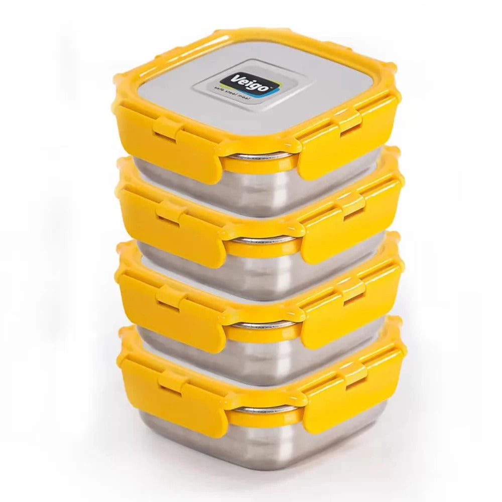 Veigo LunchBoss Combo- Tower of 4 Stainless Steel Medium Lunch Boxes in an Insulated Lunch Bag