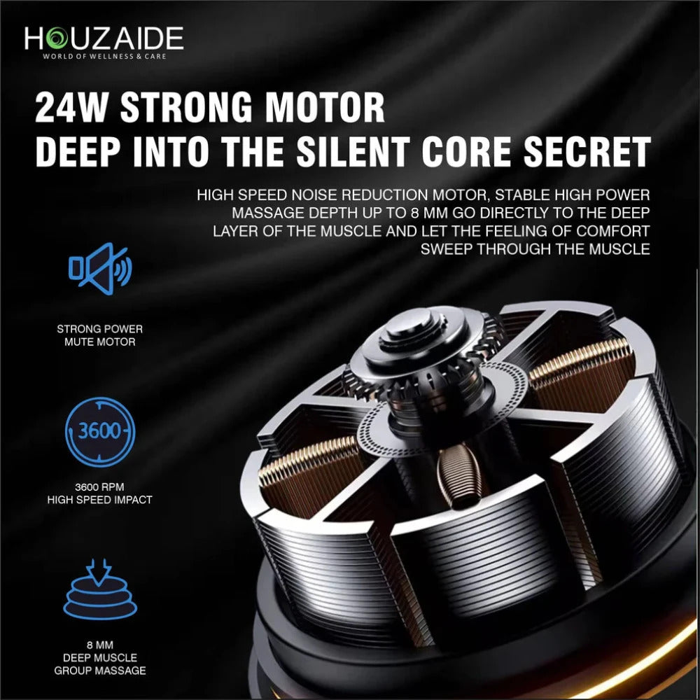 Houzaide Deep Tissue Percussion Massage Gun for Muscle Therapy, 99 Speeds, Includes 4 Massage Heads