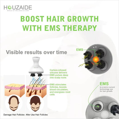 Houzaide Waterproof Electric Head Massager Vibration Machine, FACE brush node attachments- Rechargeable Electric Handheld Portable Head Massager for Hair Growth and Face Cleaning