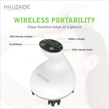 Houzaide Waterproof Electric Head Massager Vibration Machine, FACE brush node attachments- Rechargeable Electric Handheld Portable Head Massager for Hair Growth and Face Cleaning