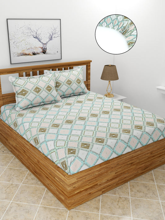 Premium Glace Cotton Elastic Fitted Double Bedsheet with 2 Pillow Covers (72x78x8 Inches)-TigesBoxes