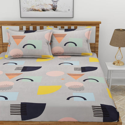 Morado Elastic Fitted Double Bedsheet with Pillow Covers- Multi Color
