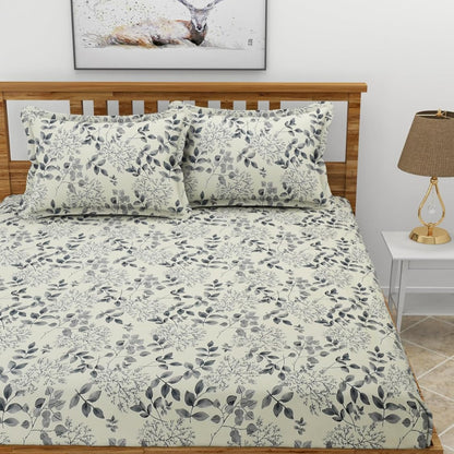 Morado Elastic Fitted Double Bedsheet with Pillow Covers- Cream & Black