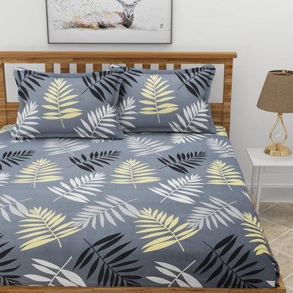 Morado Elastic Fitted Double Bedsheet with Pillow Covers- Charcoal
