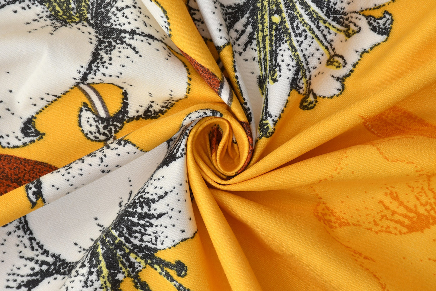 Premium Glace Cotton Elastic Fitted Double Bedsheet with 2 Pillow Covers (72x78x8 Inches)- Mustard White Flower