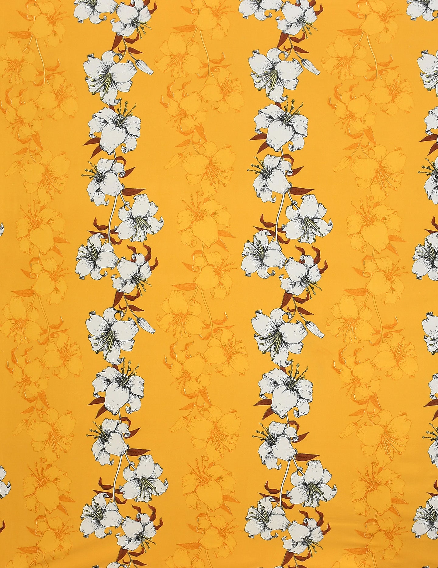 Premium Glace Cotton Elastic Fitted Double Bedsheet with 2 Pillow Covers (72x78x8 Inches)- Mustard White Flower