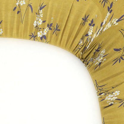 Morado Elastic Fitted Double Bedsheet with Pillow Covers- Gold Floral