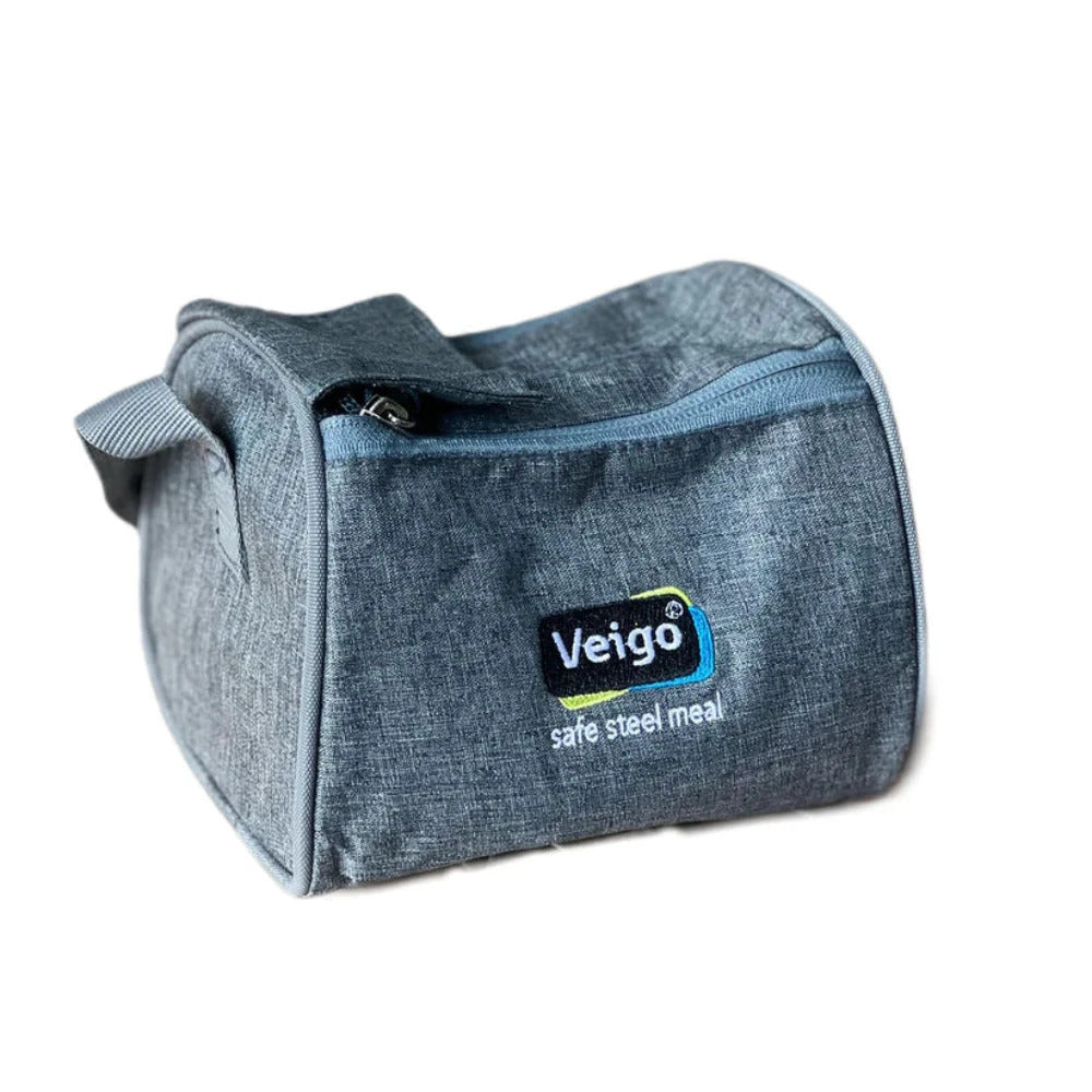 Veigo Daftar- Stainless Steel Large Lunch Box with Dual Veg Box in an Insulated Lunch Bag