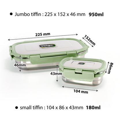 Veigo Jumbo Stainless Steel Lunch Box with Veg Box