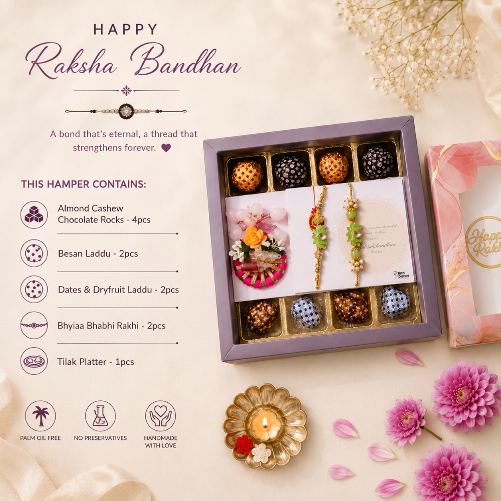 Nutri Couture Rakhi Hamper Box Laddu & Rakhi Combo Bhyiaa Bhabhi Rakhi - NCR26.2