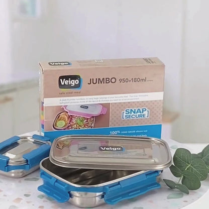 Veigo MaxoSteel Jumbo Stainless Steel Lunch Box with Veg Box