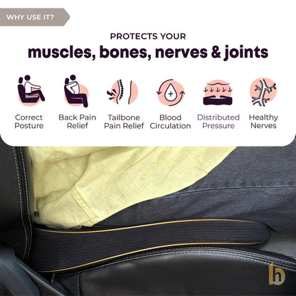 Betterhood Seat Cushion for Car - Ergonomic Memory Foam Coccyx Tailbone Support