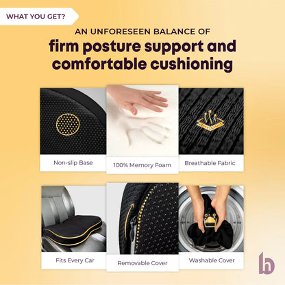 Betterhood Seat Cushion for Car - Ergonomic Memory Foam Coccyx Tailbone Support