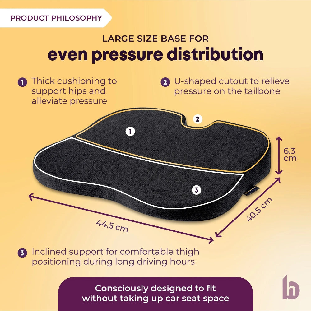 Betterhood Seat Cushion for Car - Ergonomic Memory Foam Coccyx Tailbone Support