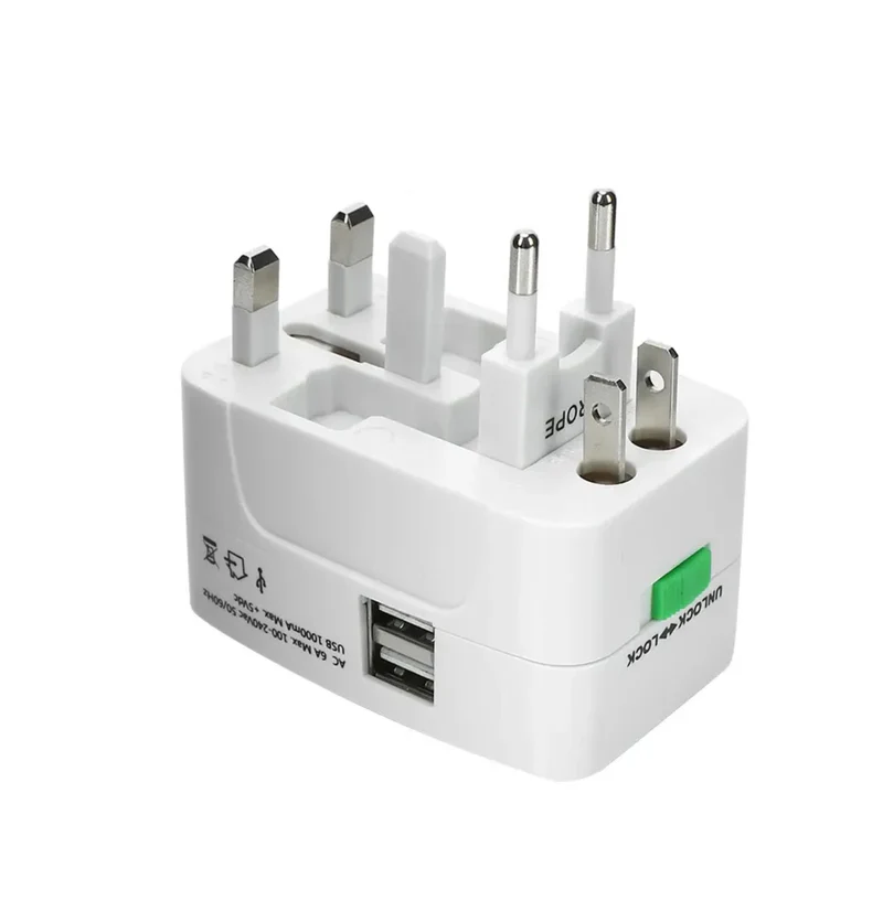 LA' FORTE Flixx Universal Travel Adapter with Dual USB Ports | Worldwide Compatibility & Surge Protection