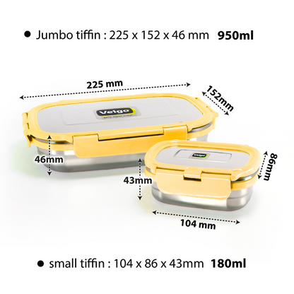 Veigo Jumbo Stainless Steel Lunch Box with Veg Box